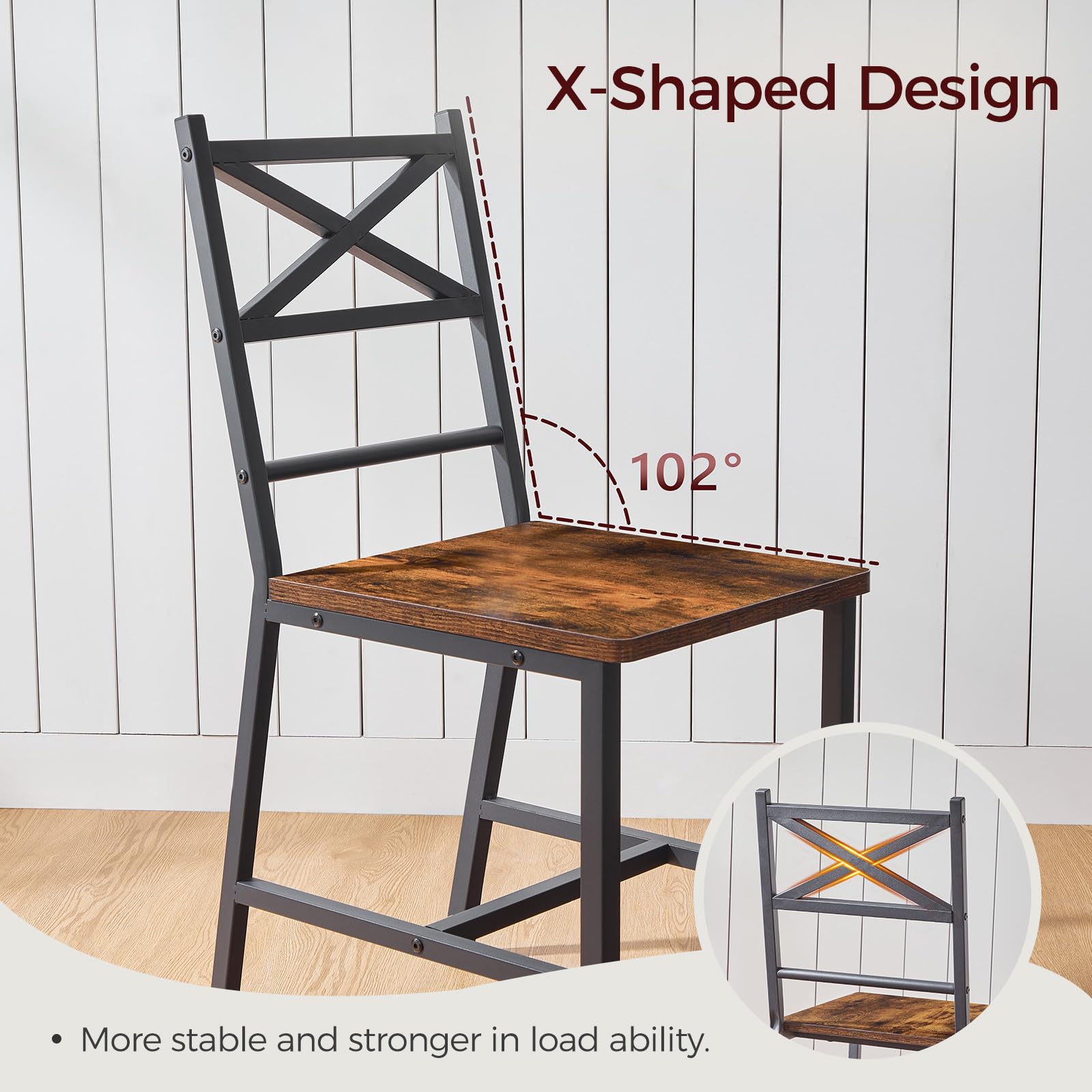 Rustic Dining Chair Set with Metal Frame