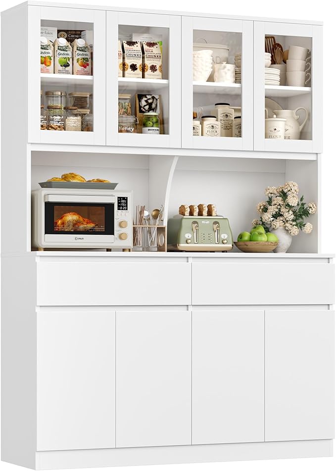 Kitchen Pantry Storage Cabinet with Glass Doors