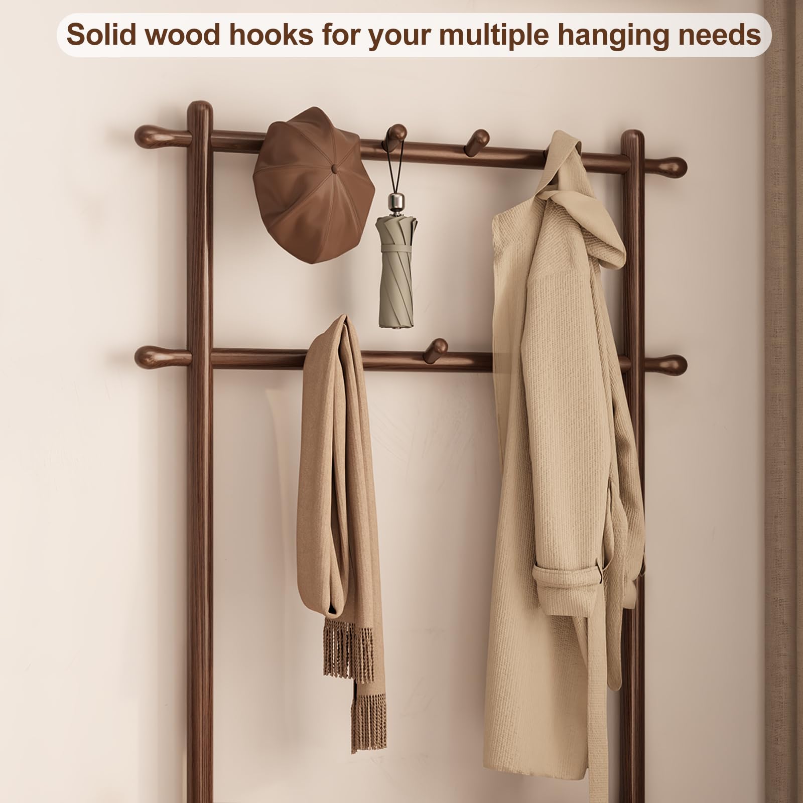 Solid Wood Hall Tree with Bench, 11 Hooks & 2-Tier Shoe Storage