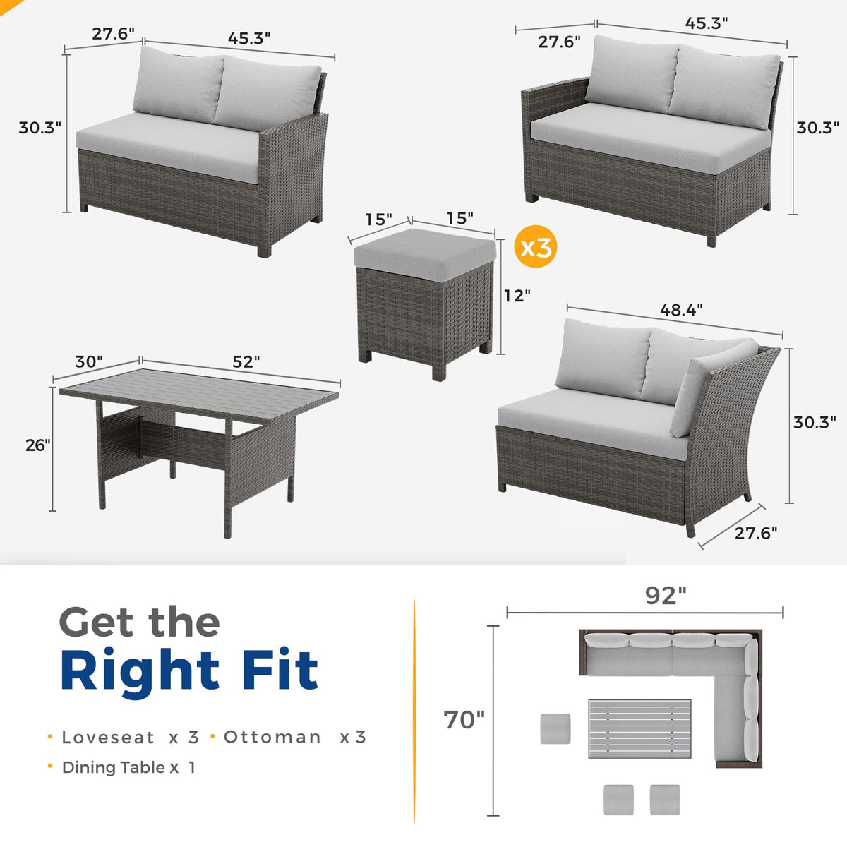 Wisteria Lane 7 Piece Patio Furniture Set, Patio Sectional for All Weather