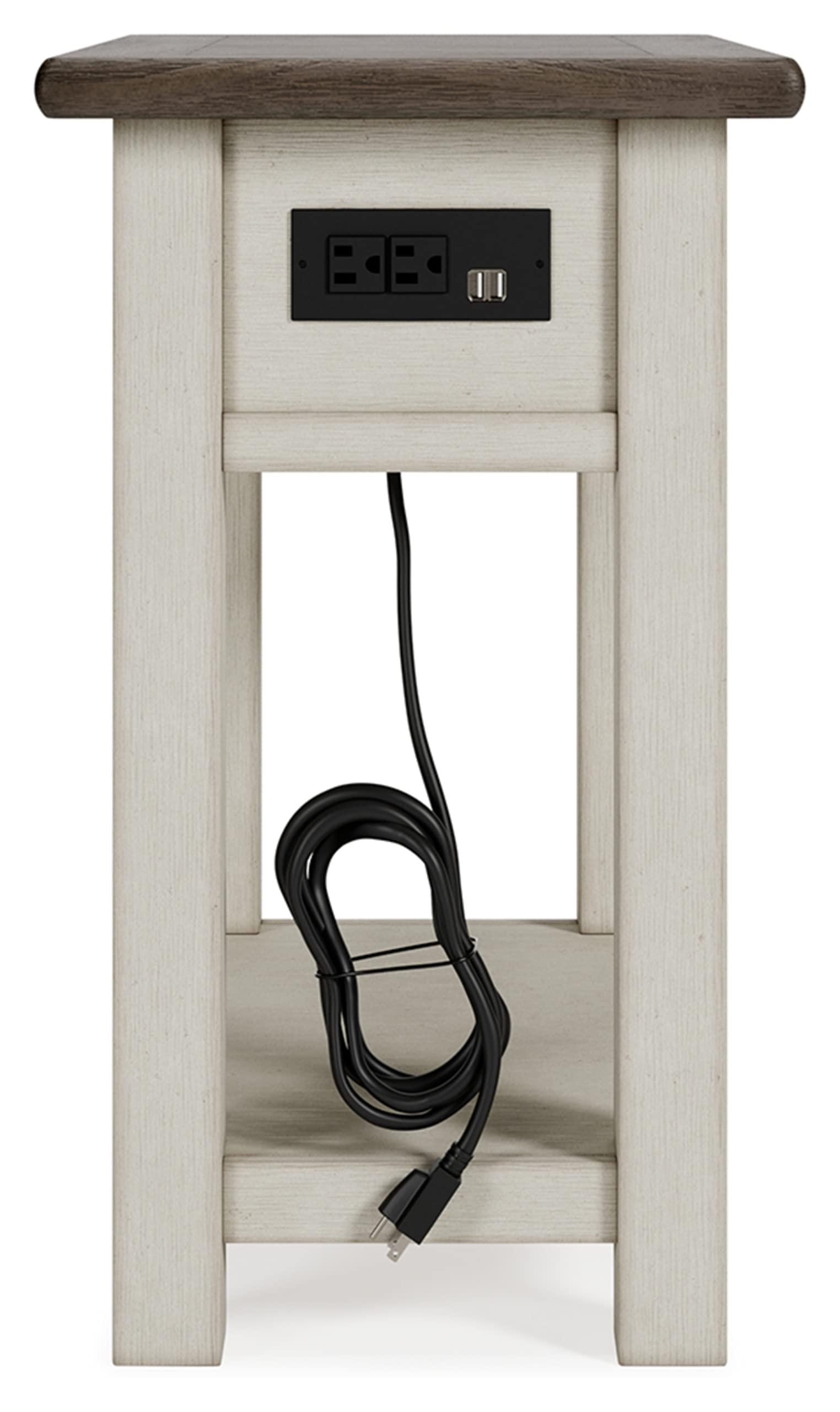 Farmhouse Chairside End Table with Charging Station & Drawer