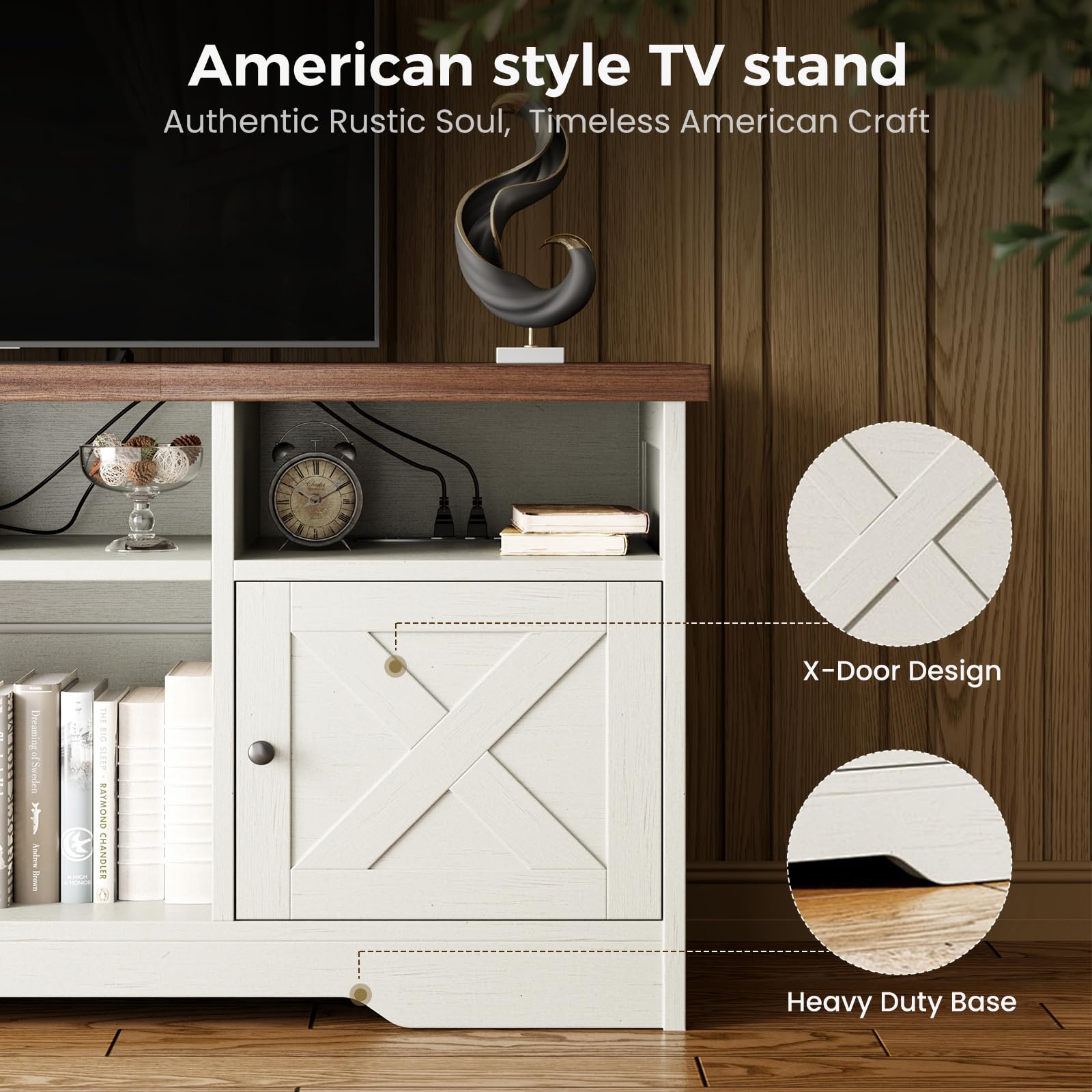 LED TV Stand with Power Outlet & Storage Cabinets