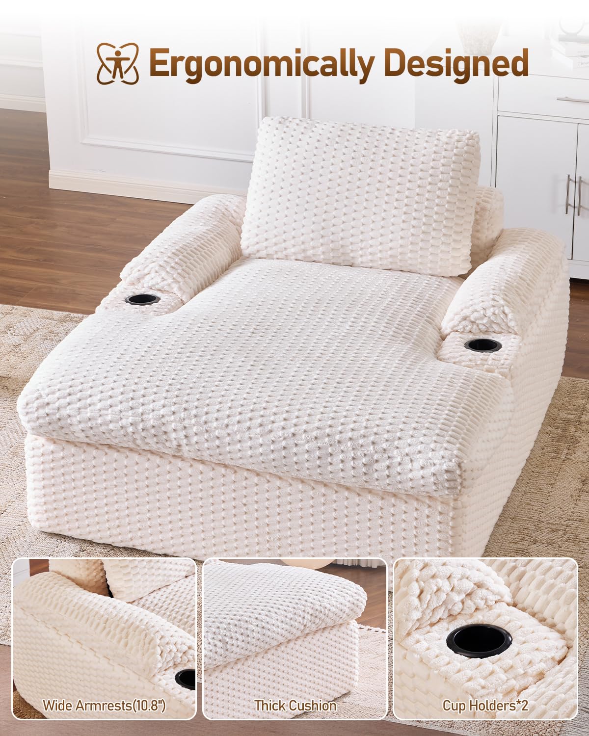 Karl home 59.8" Chaise Lounge Chair Indoor,20.1" Deep Seat, White