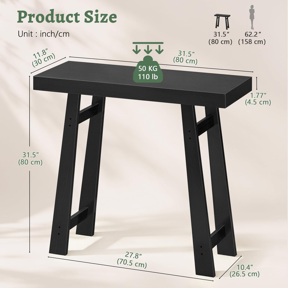 FAVOOSTY Modern Entryway Table for Hallway, Foyer, 31.5 Inch, Black
