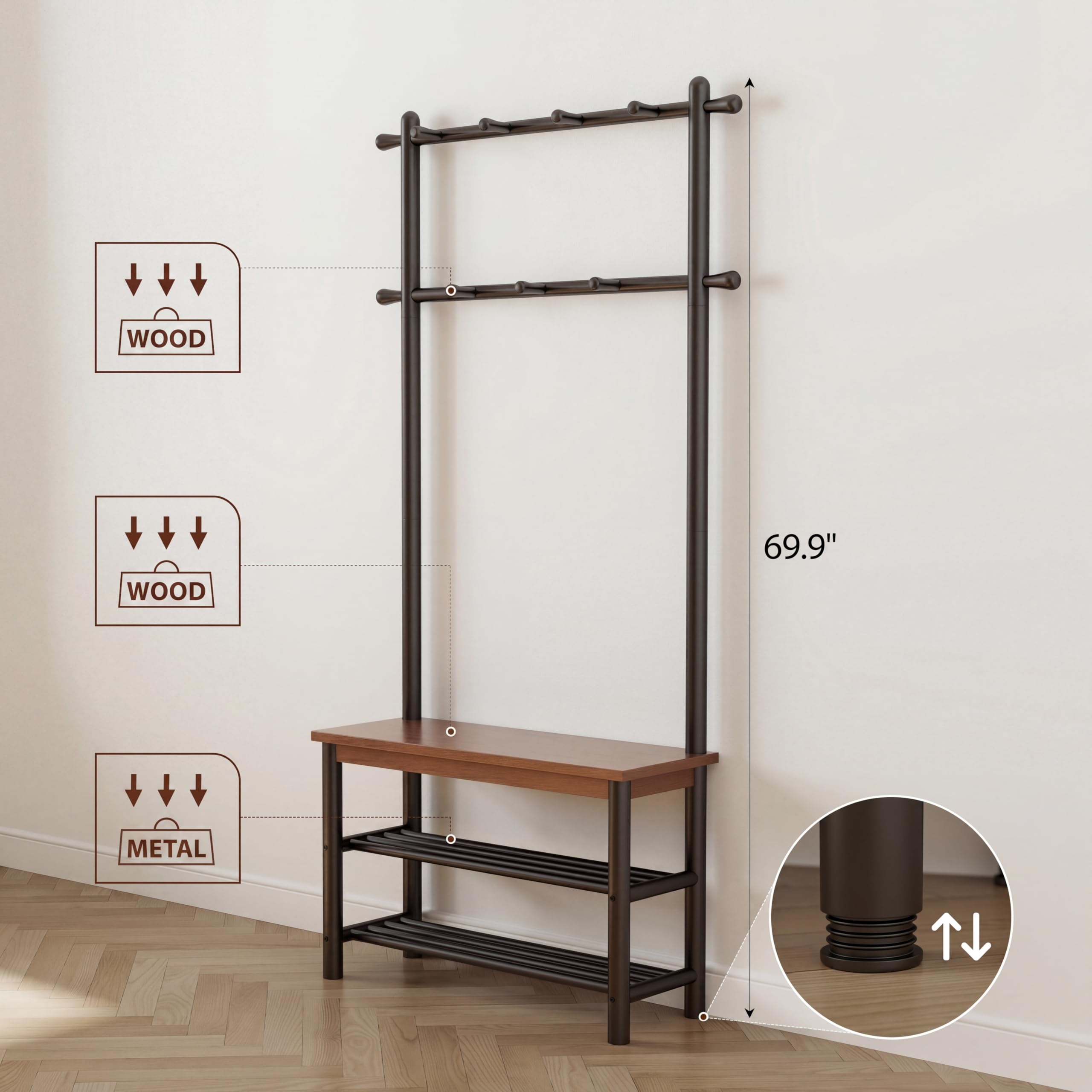 3-in-1 Entryway Hall Tree with Bench & Coat Rack