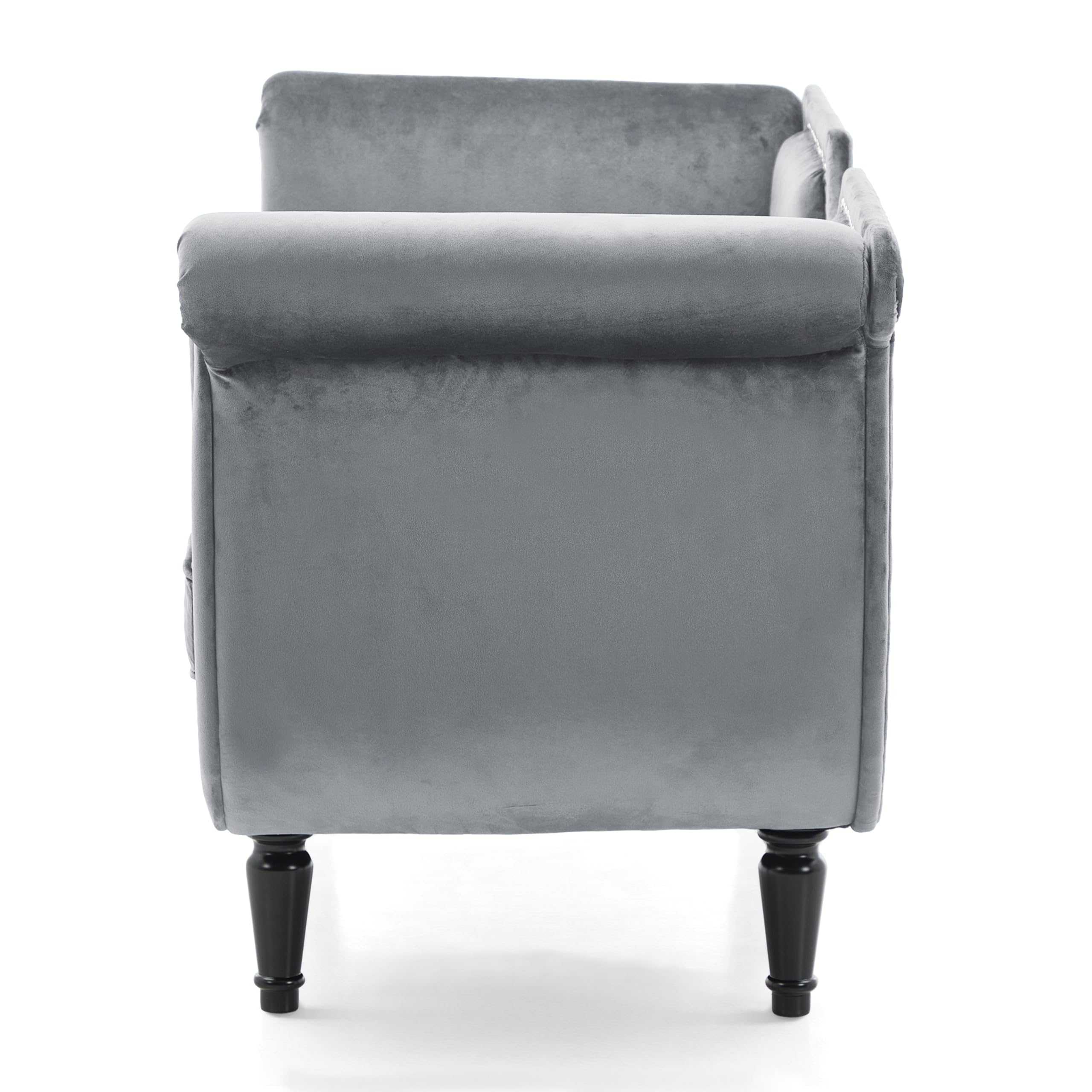 Velvet Ottoman Bench with Bolster Pillows & Nailhead Trim