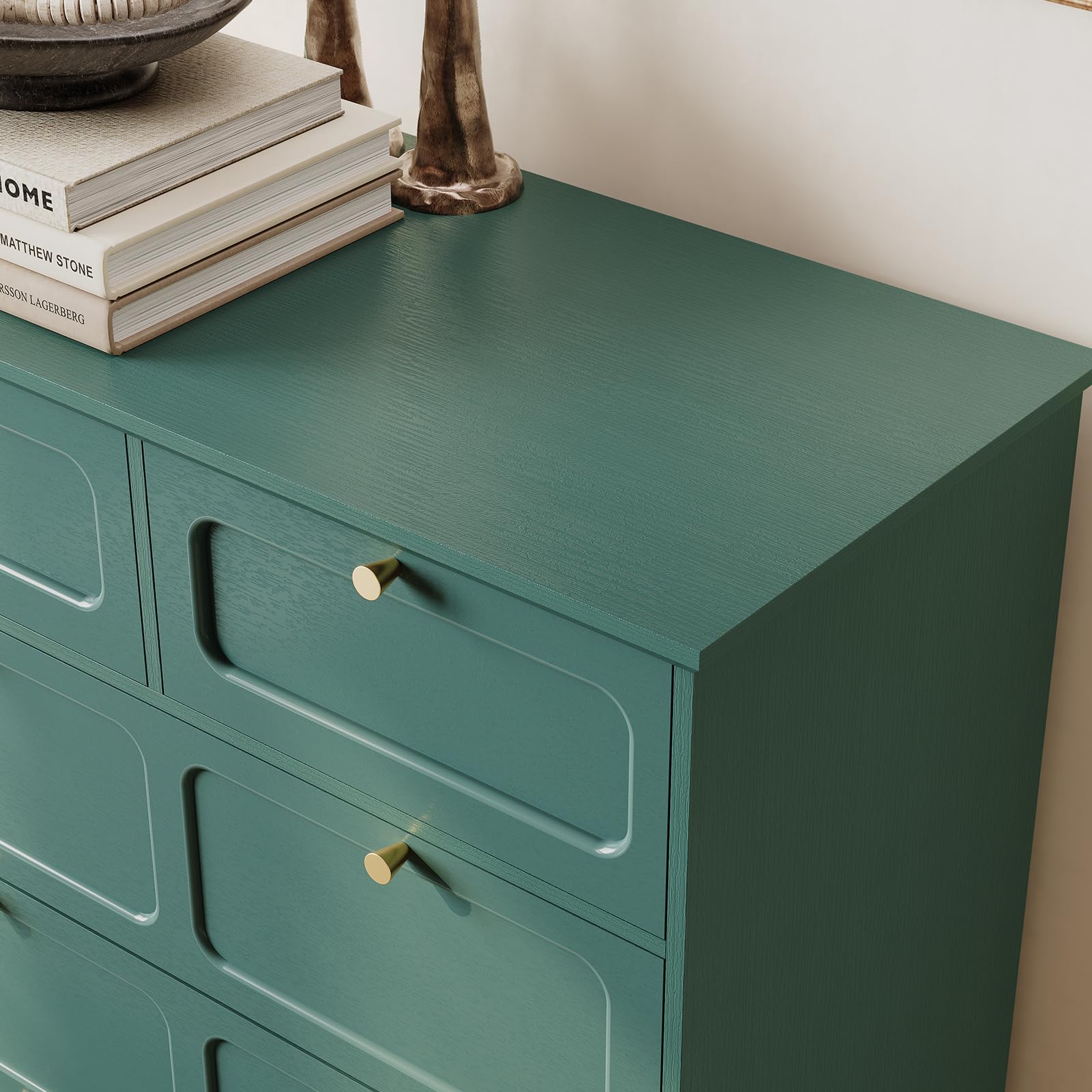 ARTPOWER 5 Drawer Dresser for Bedroom, Tall Dressers & Chests of Drawers with Solid Wood Legs and Brass Handles, Vertical Storage Organizer for Living Rooms, Hallway, Entryways, Offices, Green