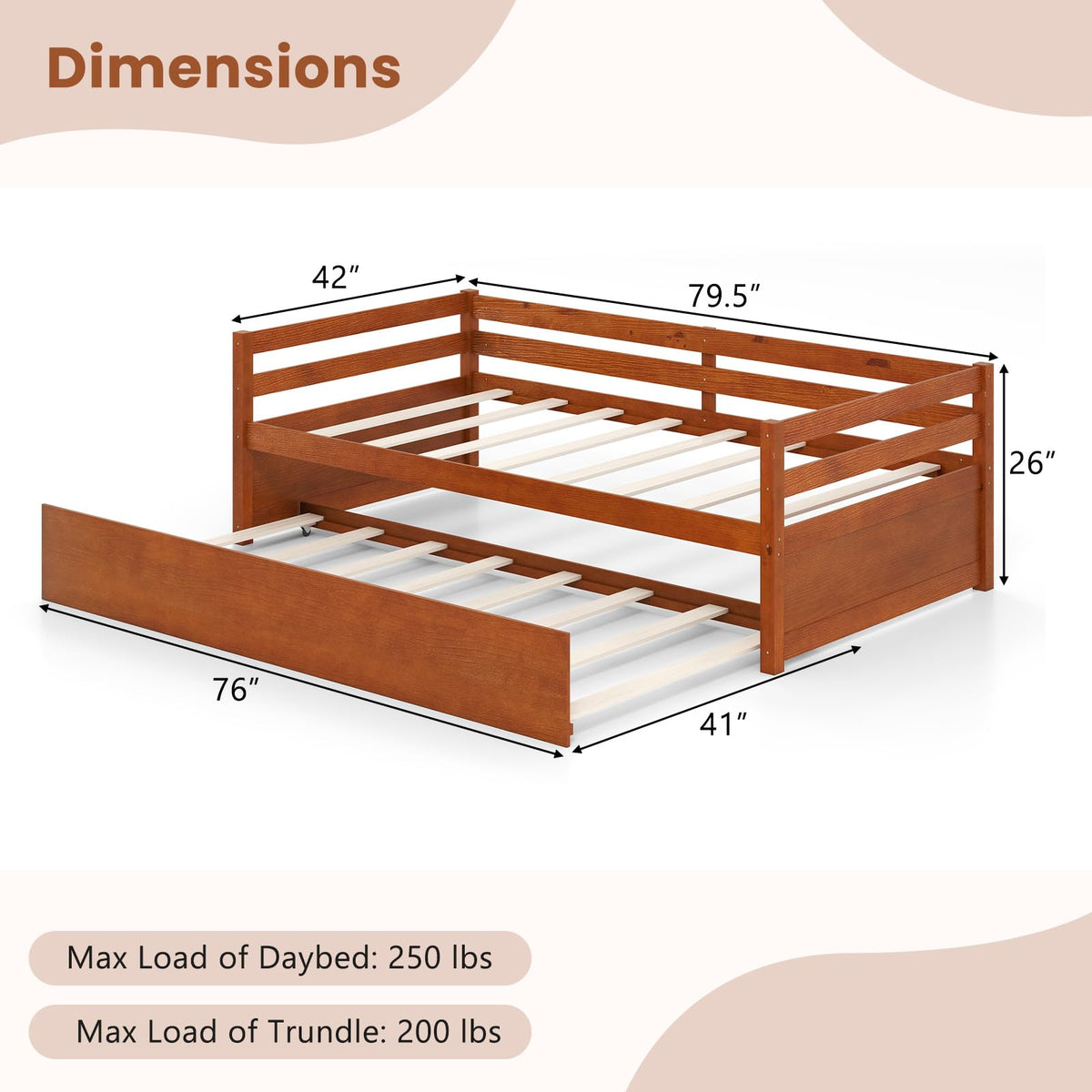 GIANTEX Twin Daybed with Trundle, Wood Trundle Bed with Wood Slat Support, Mid Century Day Bed Frame for Living Room Guest Room, No Box Spring Needed, Walnut