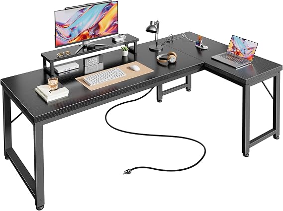 Reversible L-Shaped Desk with Charging Station