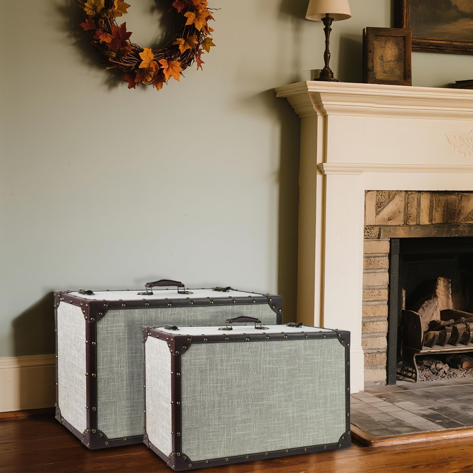 Vintage Wooden Storage Trunk Set of 2