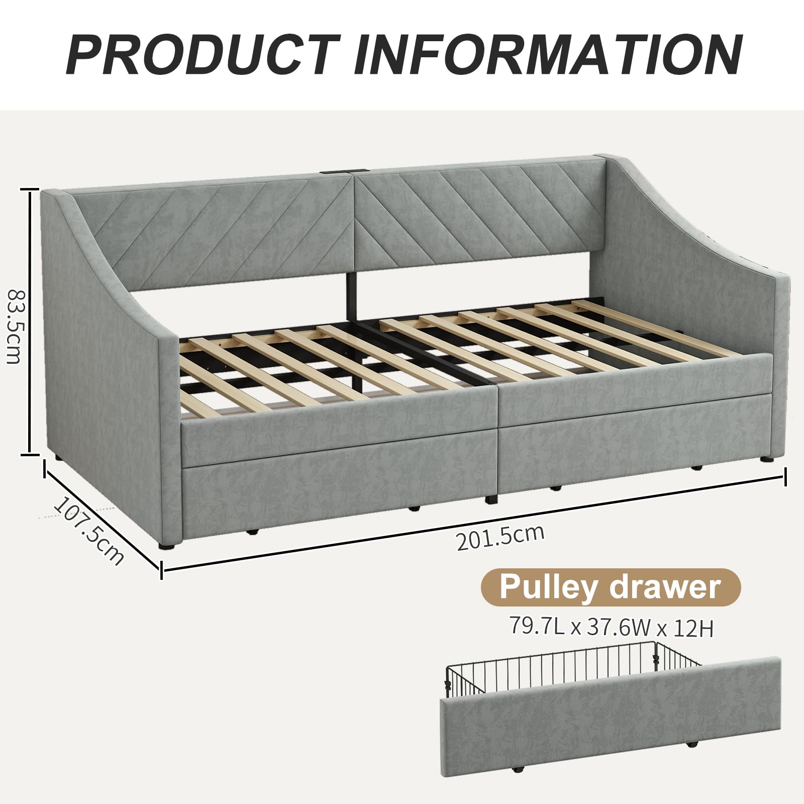 Twin Daybed with Storage Drawers & Charging Station