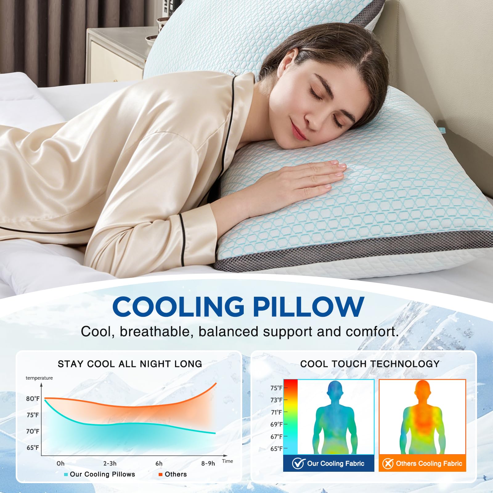 Cooling Bed Pillows with Adjustable Memory Foam Fill