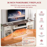 OneBlis 80" TV Stand with 36" Electric Fireplace, Entertainment Center Console Table for TV up to 90'', Fireplace TV Stand with Open Storage Shelves and Glass Door for Living Room, White