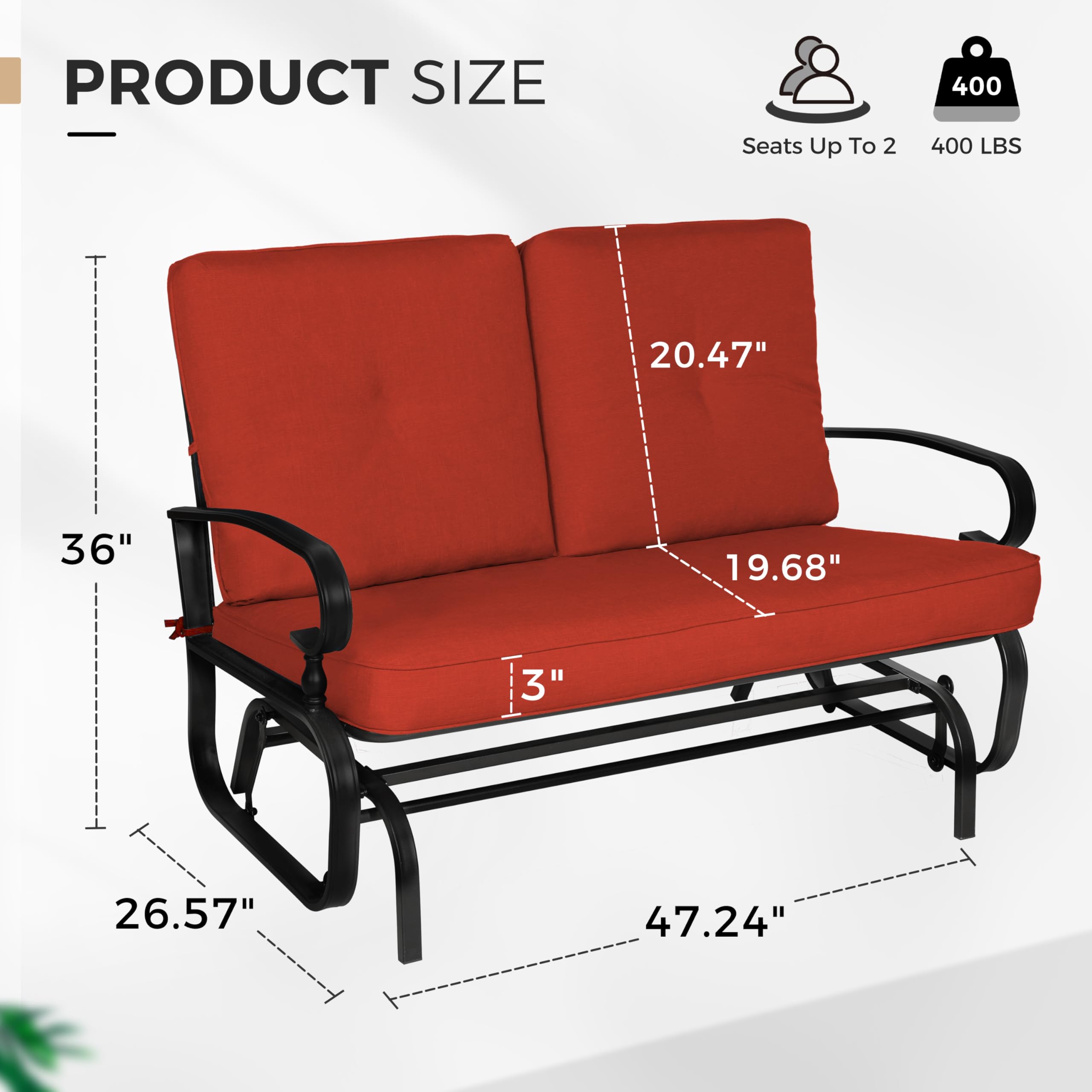 Outdoor Patio Glider Loveseat for 2
