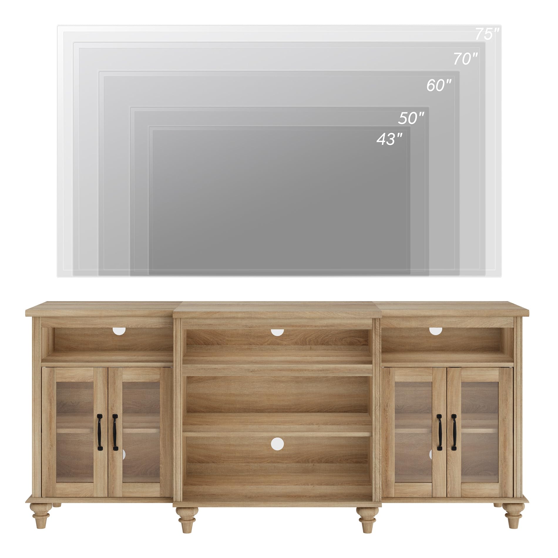 WAMPAT Farmhouse TV Stand and Coffee Table Set of 2, Wooden Television Stand for 75 Inch TV, Rectangle Center Tables with Storage Cabinet, 2 Piece Living Room Table Set, Oak