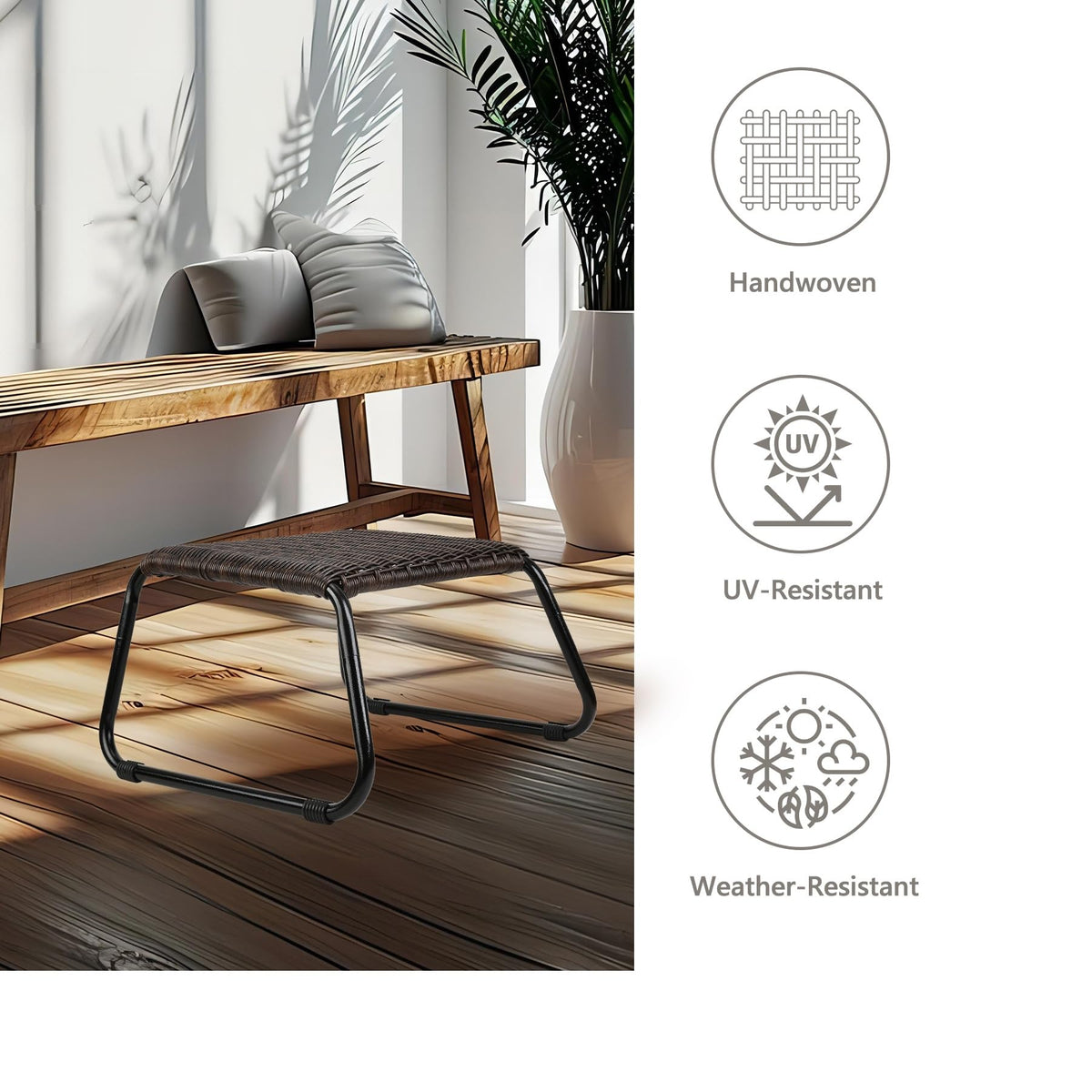 Outdoor Rattan Footstools, Set of 2