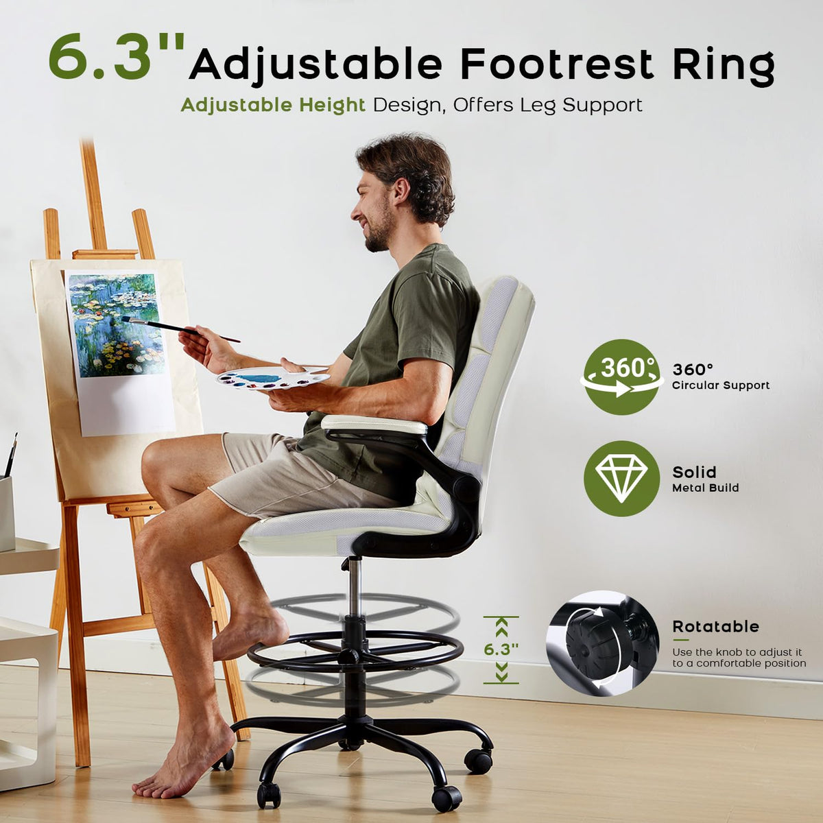 AMSEATEC Tall Drafting Chair for Standing Desk,Executive Office Chair