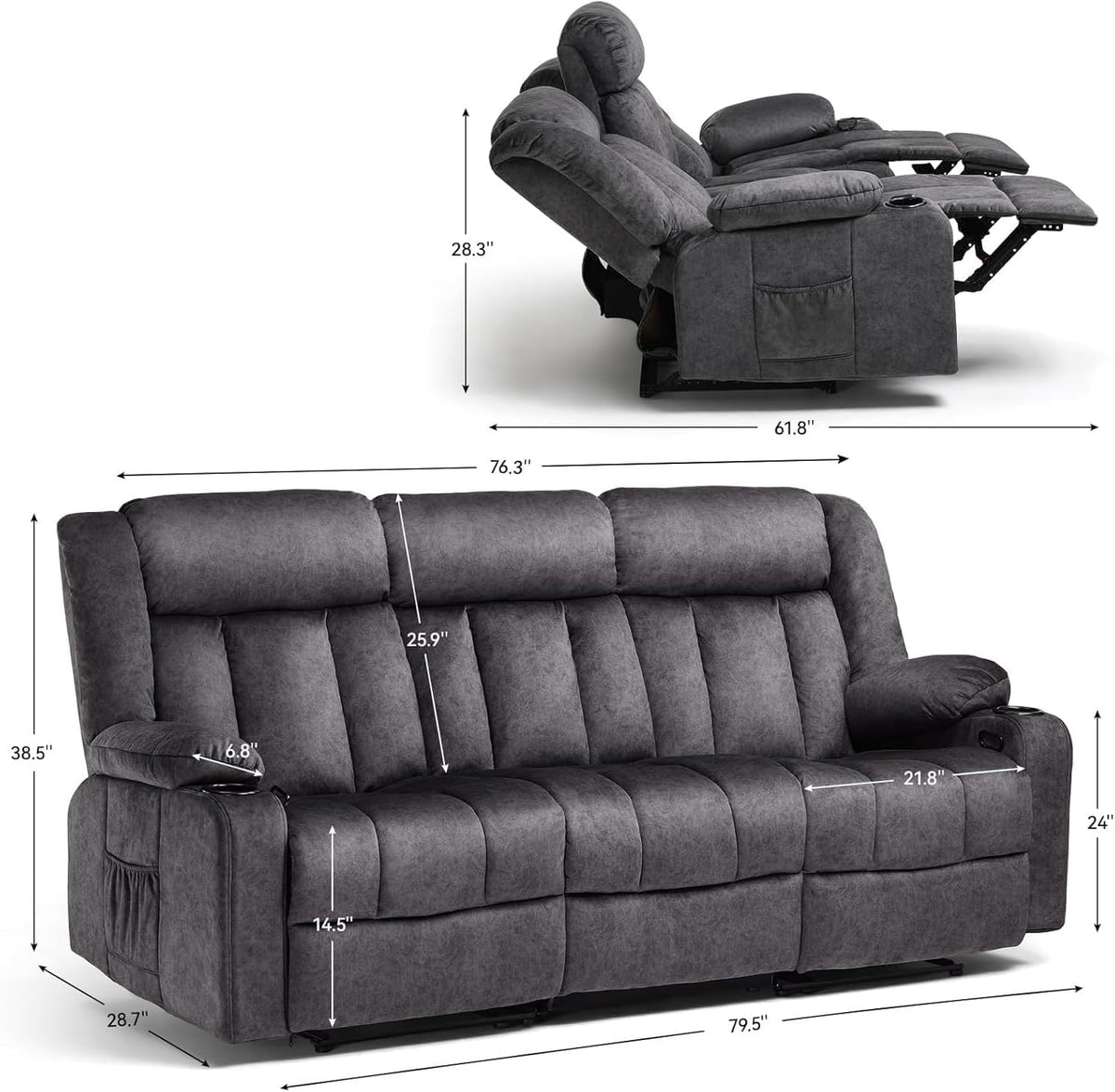 Gray Fabric Reclining Sofa