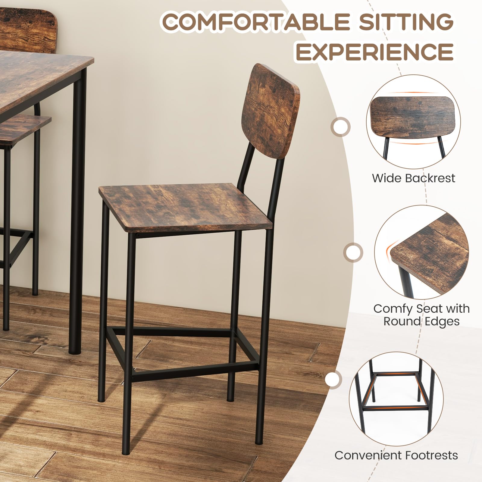 5-Piece Counter Height Dining Table Set with 4 Bar Stools