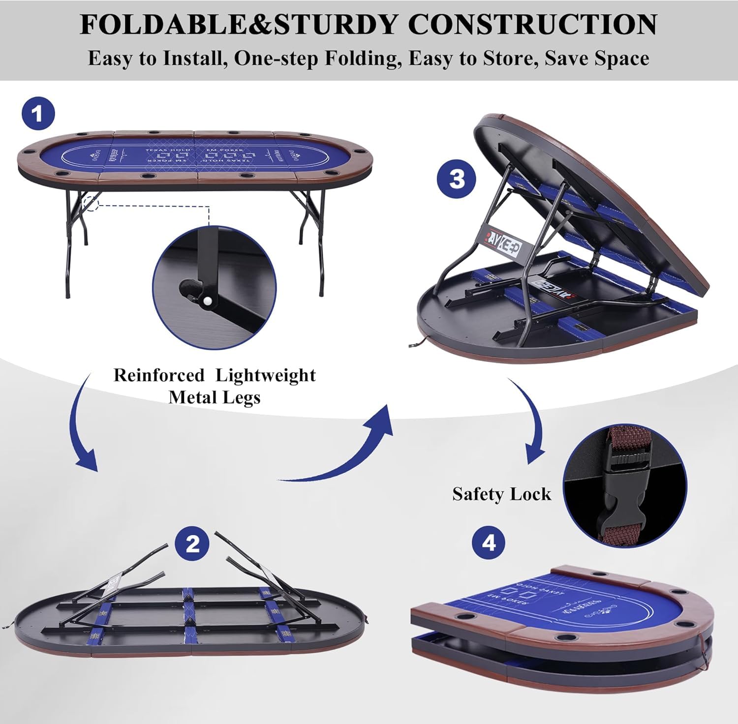 Foldable Poker Table for 10 Players