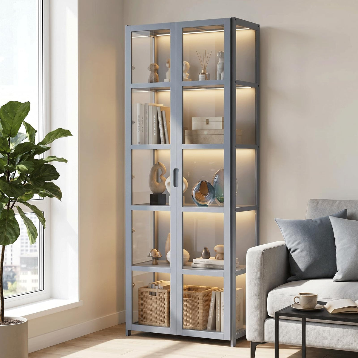 Bamboo Display Cabinet with Acrylic Doors