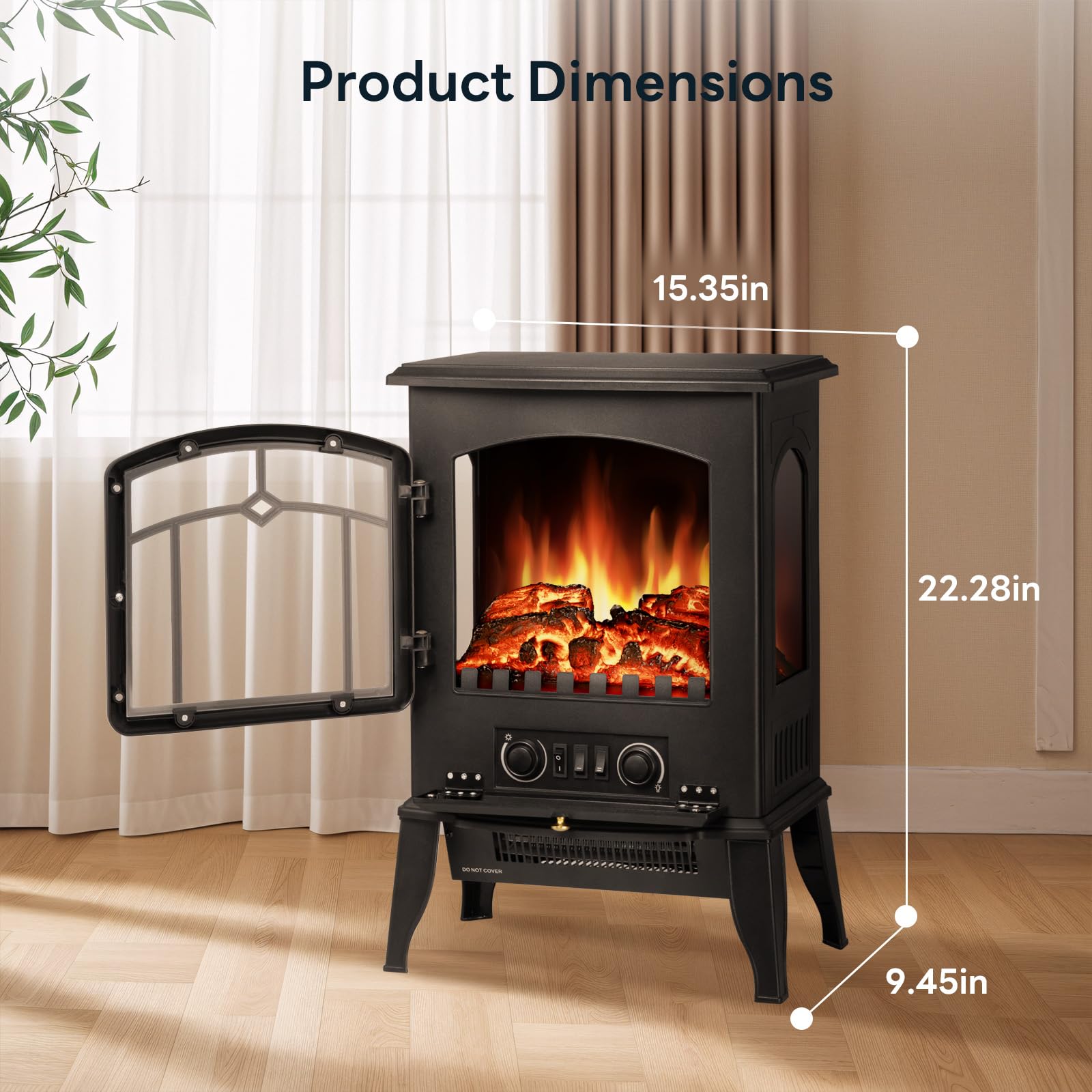 Electric Fireplace Stove Heater with Adjustable Flame