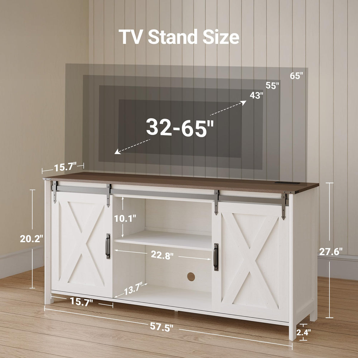 Claiks Farmhouse TV Stand, 57 Inch, White
