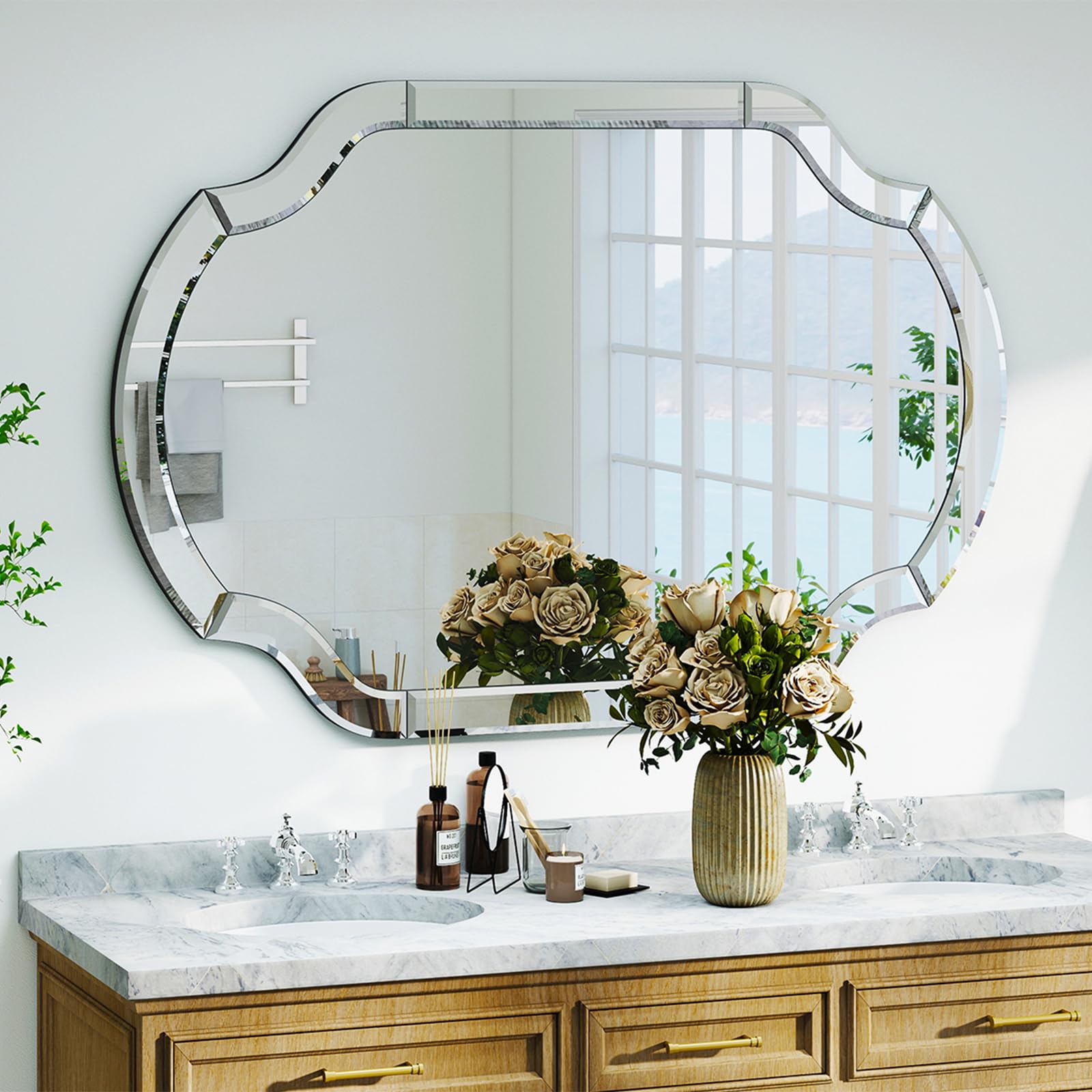 Large Decorative Wall Mirror with Beveled Glass