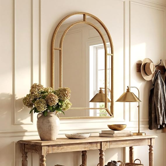 36 x 24 Gold Beaded Rectangle Wall Mirror