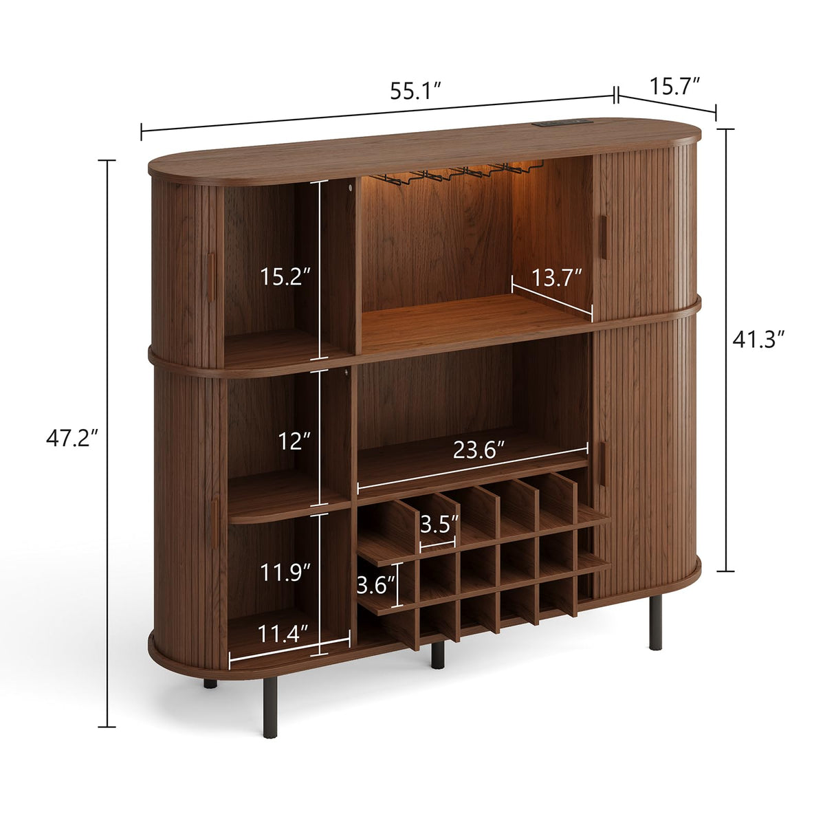 Fluted Bar Cabinet with LED Lights and Outlets