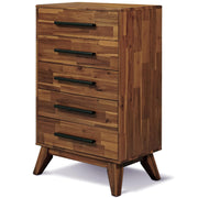 Acacia Linea 26" 5-Drawer Solid Wood Dresser, Chest of Drawers, Walnut