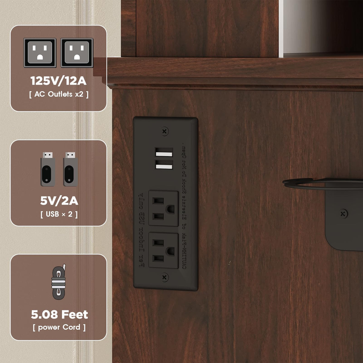 Walnut Brown Lighted Makeup Vanity