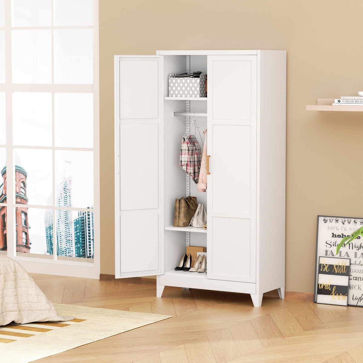 White Metal Wardrobe Cabinet
