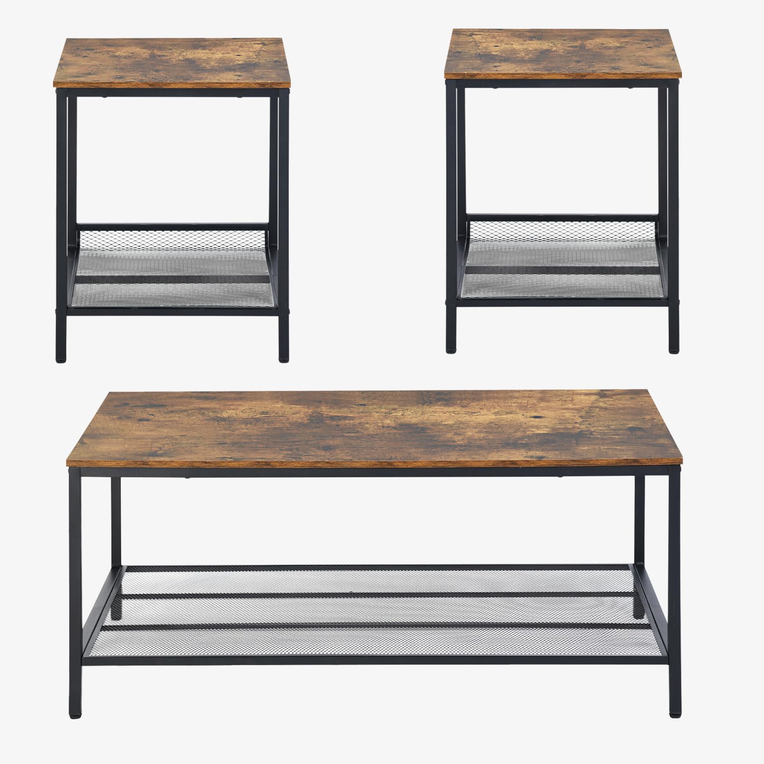 3-Piece Coffee & End Table Set with Metal Frame