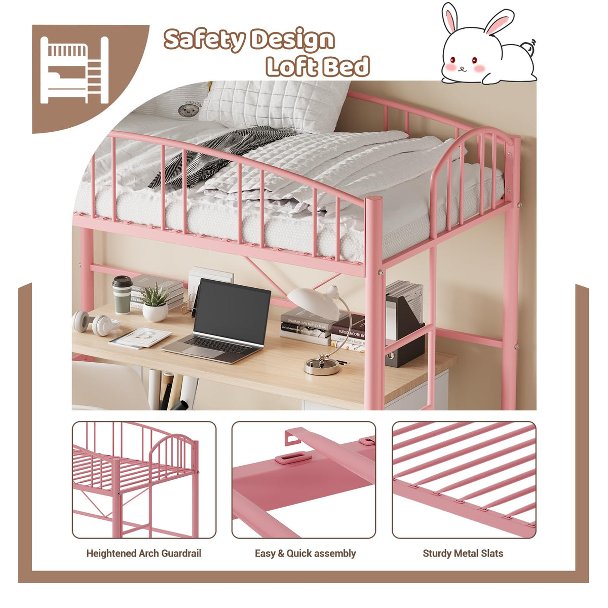 Twin Metal Loft Bed with Ladder