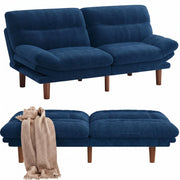 Pipishell Futon Sofa Bed, Modern 66" Futon Couch Convertible to Bed & Lounger, Compact Size, Corduroy Loveseat, Durable Construction - Fits Small Spaces, Apartments,Study Room (Blue, 66 Inch)