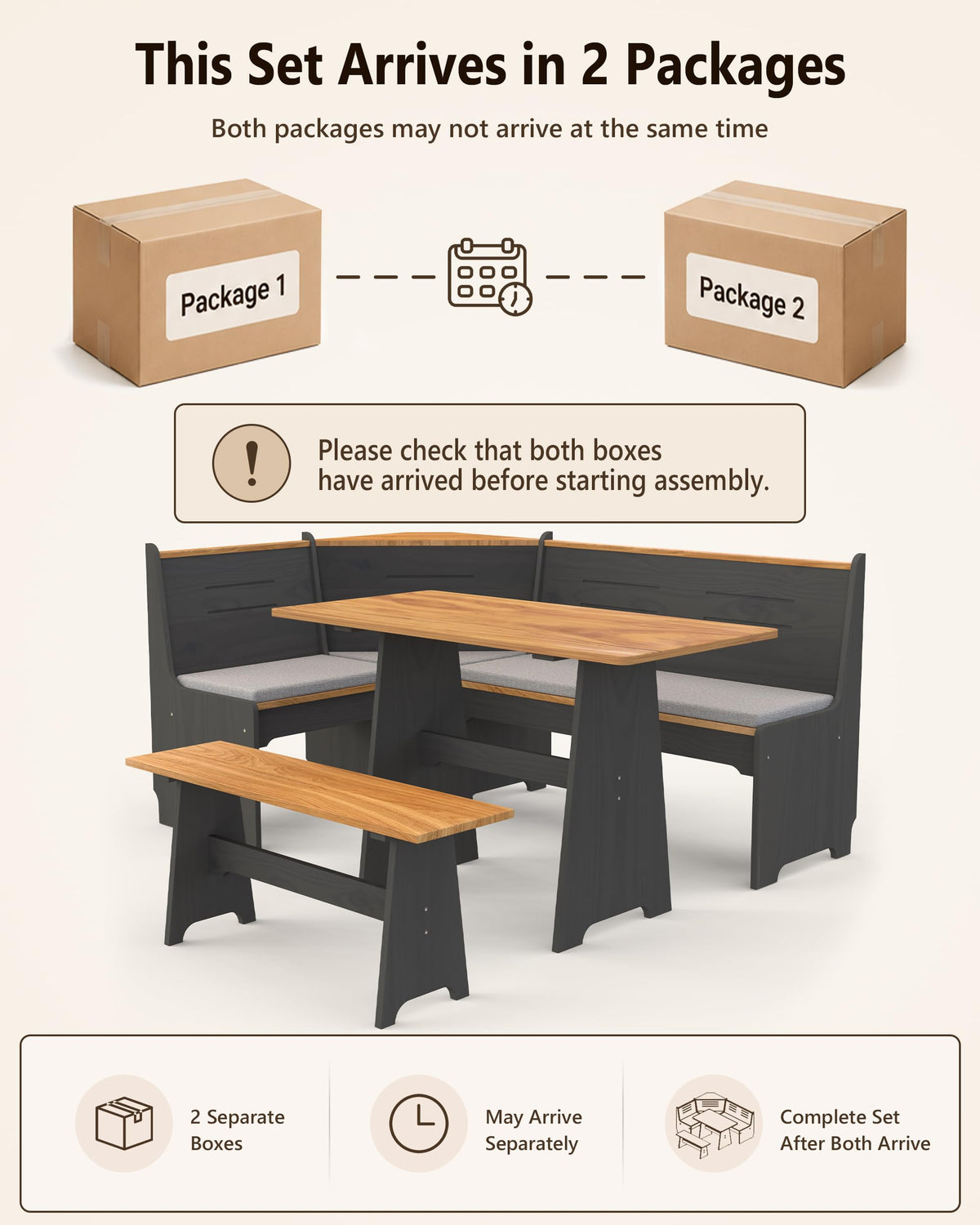 Kitchen Breakfast Nook Table Set - Corner Dining Table Set with Cushion