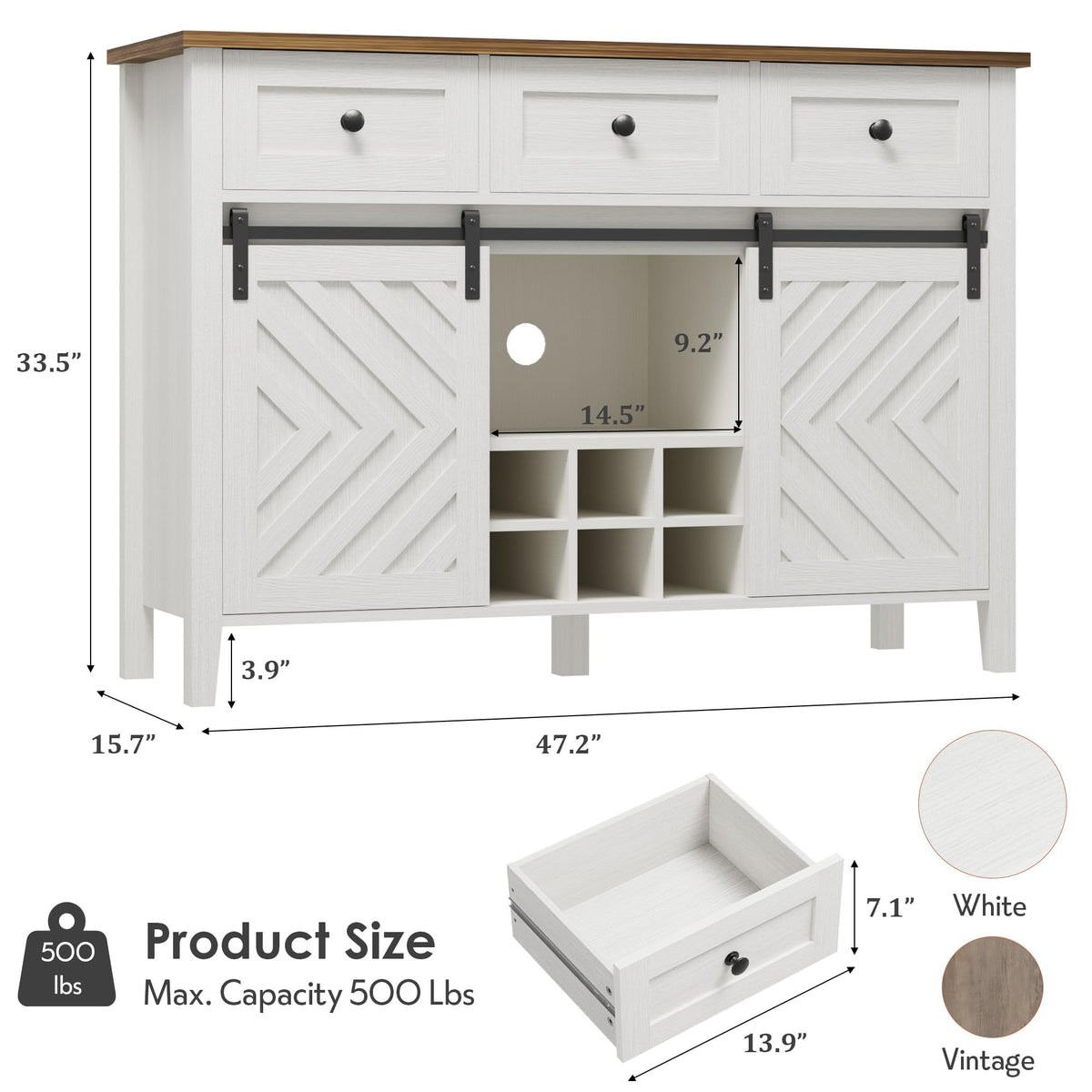 CABIHOME 47.2'' Farmhouse Buffet Cabinet with Sliding Barn Door