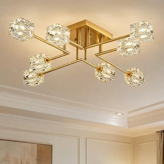 Sputnik Crystal Semi Flush Mount Ceiling Light