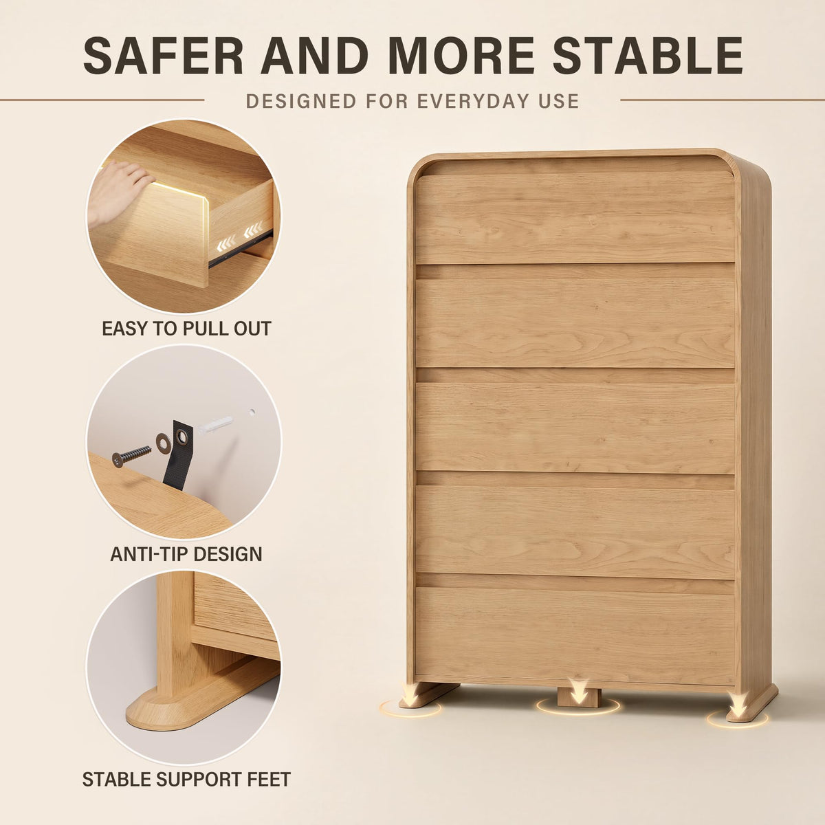YESHOMY 5-Drawer Dresser for Bedroom, 50.5" Tall Chest of Drawers