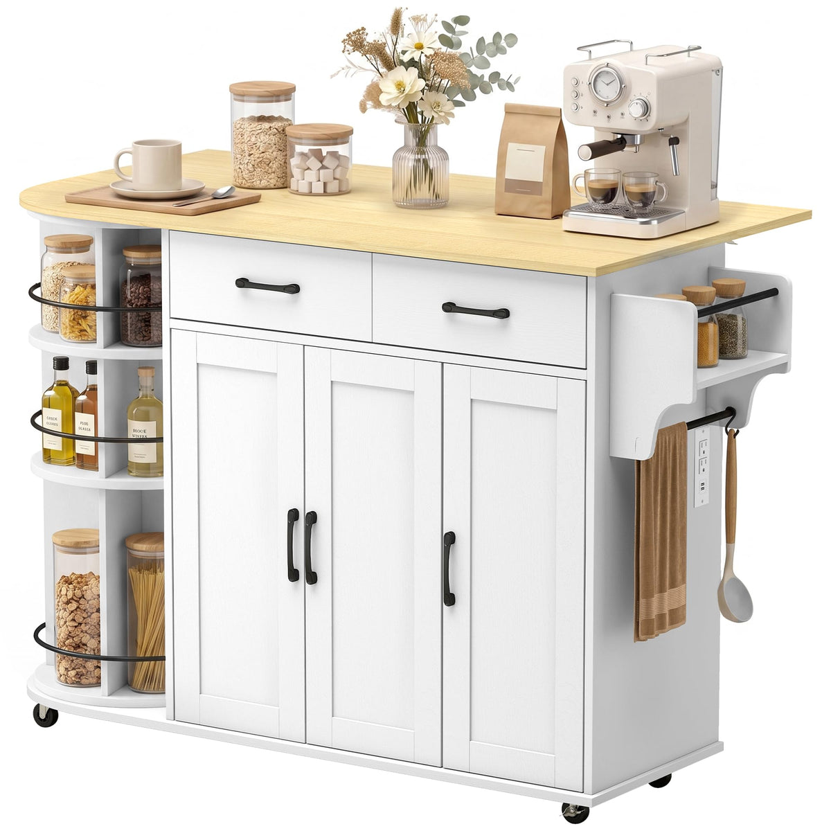 White Rolling Kitchen Island