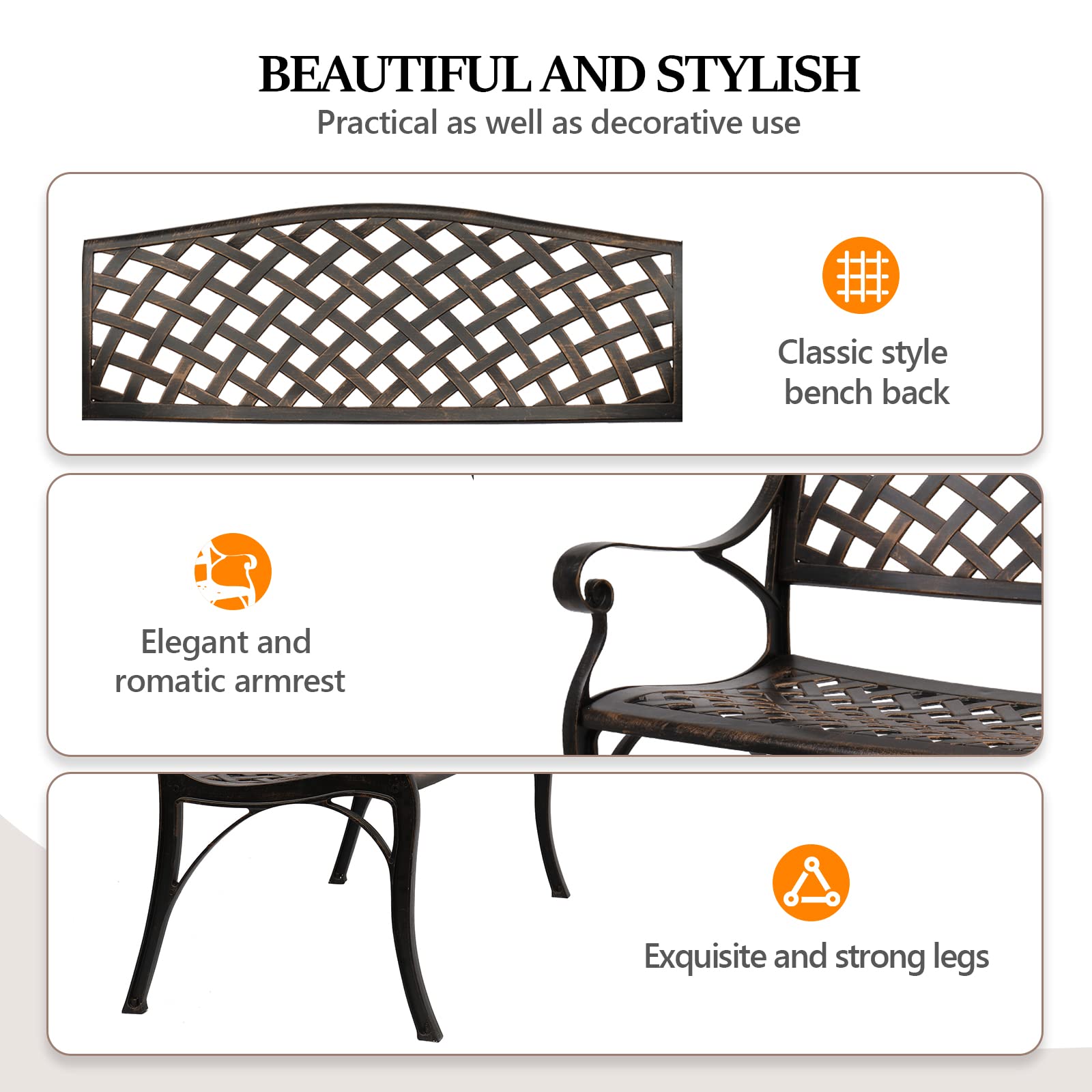 Outdoor Patio Garden Bench with Anti-Rust Aluminum Frame