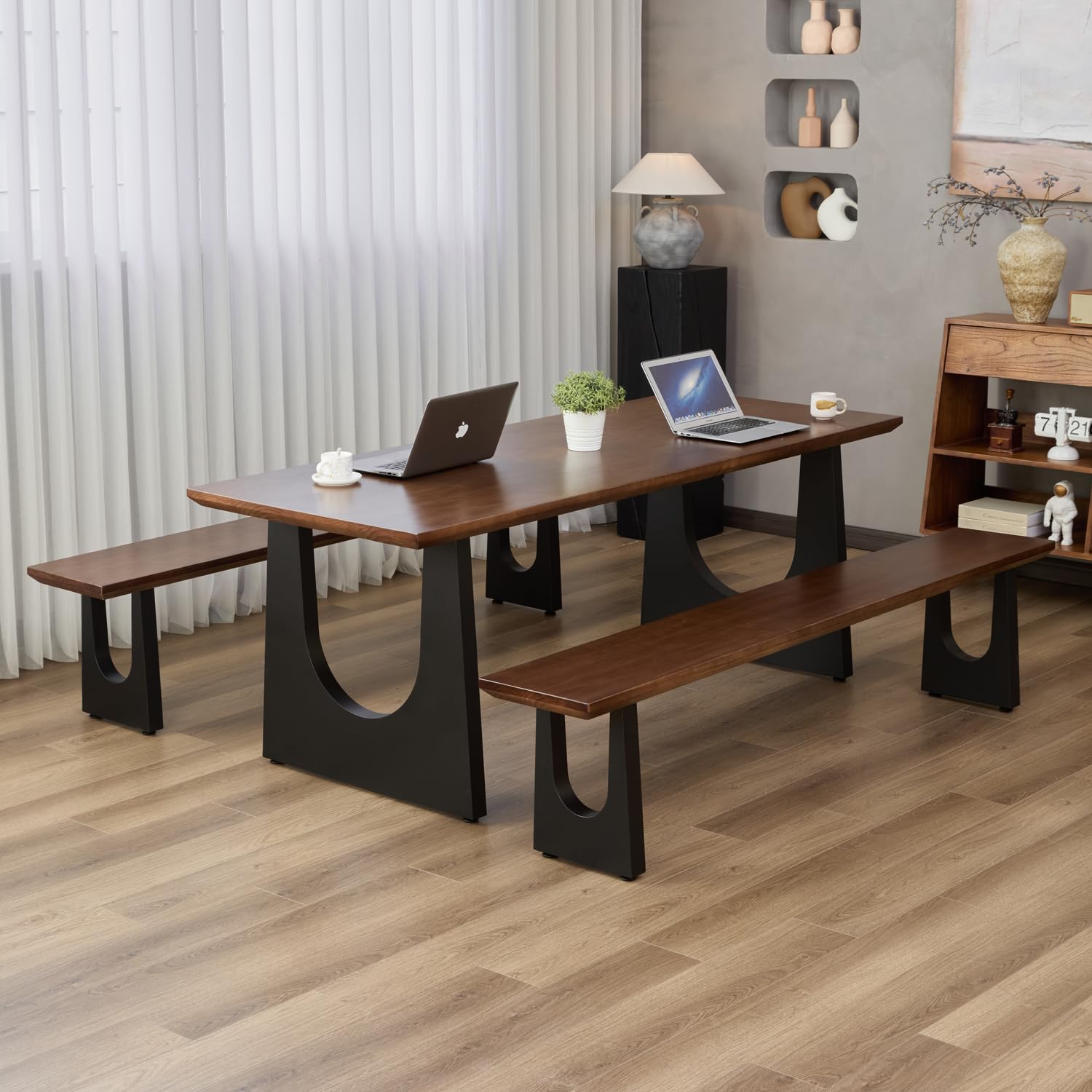 Solid Wood Bench with Metal U-Shaped Legs