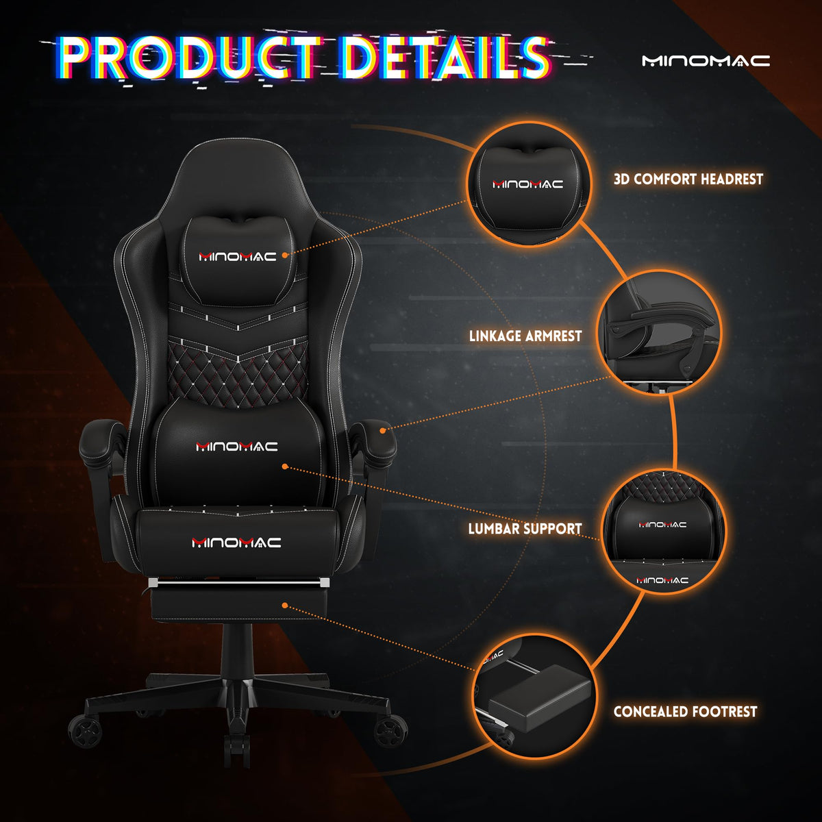Black Gaming Chair with Footrest