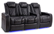 Valencia Tuscany Slim Home Theater Seating | Premium Top Grain Italian Nappa 11000 Leather, Power Reclining, Lumbar Support, Headrest, LED Lighting (Row of 3 Loveseat Left, Black)
