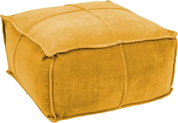 Cotton Velvet Square Pouf with Piped Detail