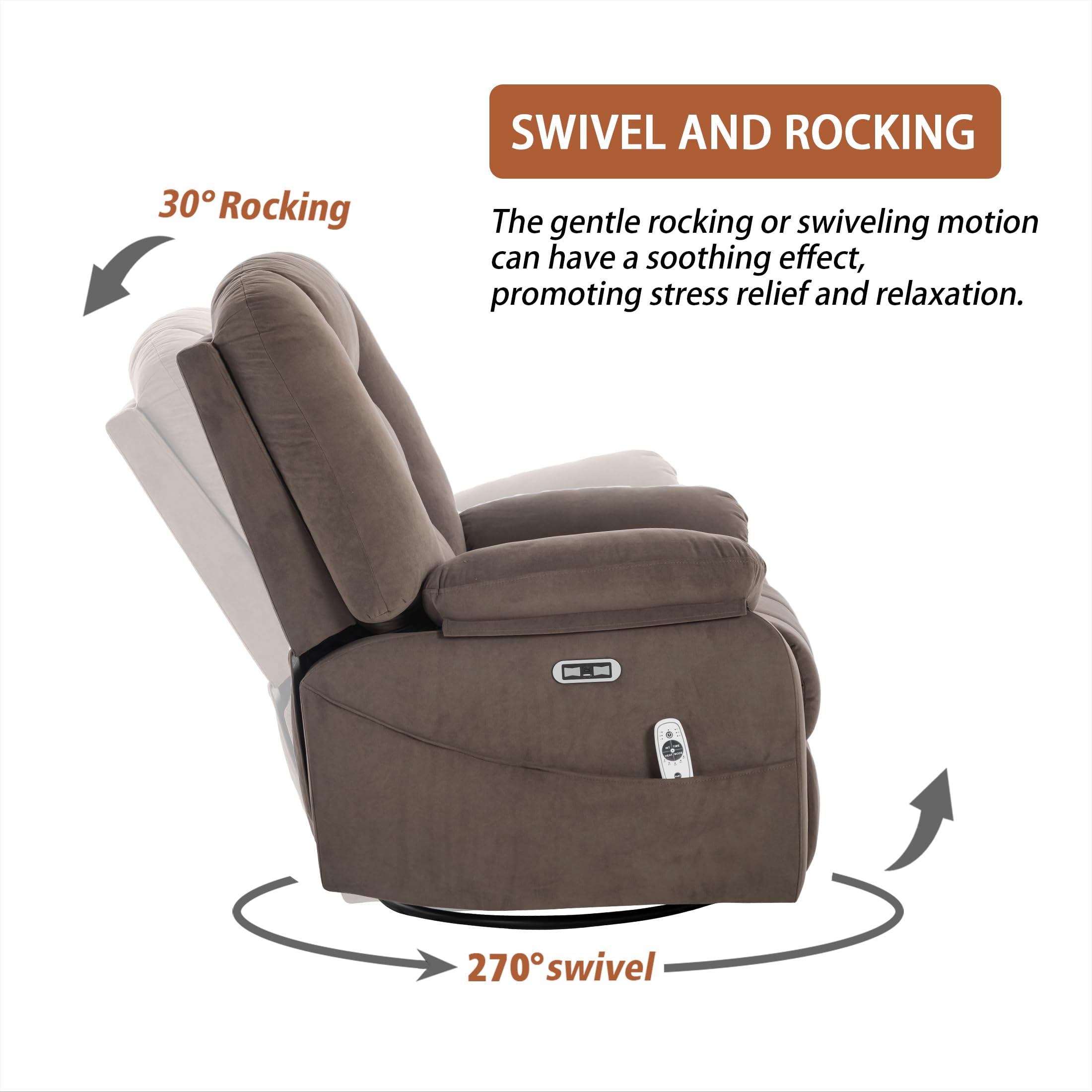Power Swivel Rocker Recliner with Massage & Heat