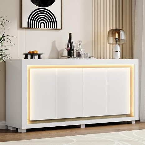 63" Sideboard Buffet Cabinet with LED Light & Power Outlets