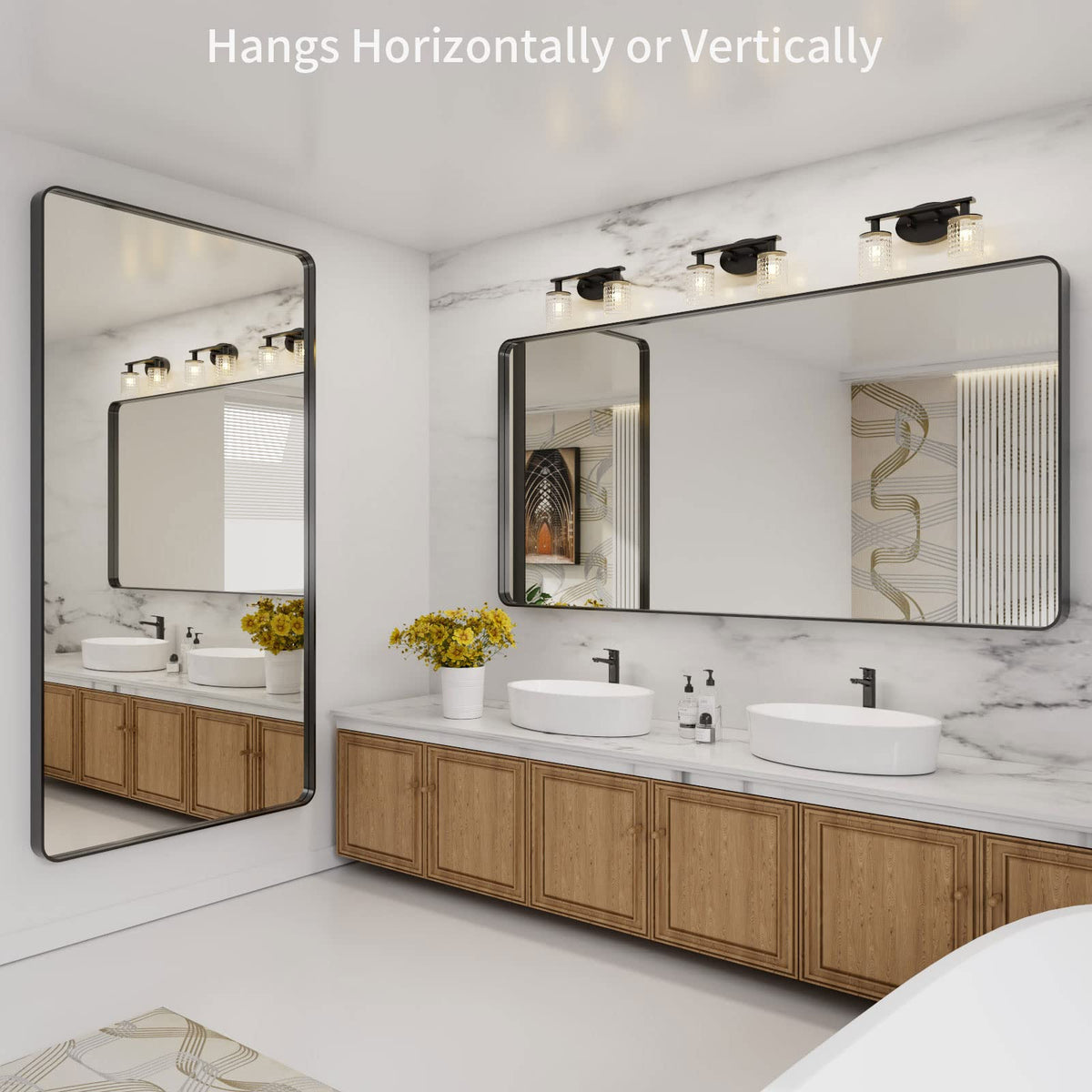 Black Metal-Framed Bathroom Mirror