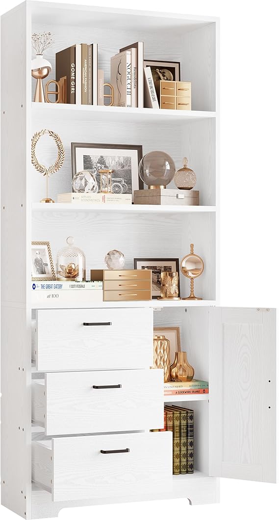 71" Bookshelf with Drawers, Doors & 3-Tier Shelves